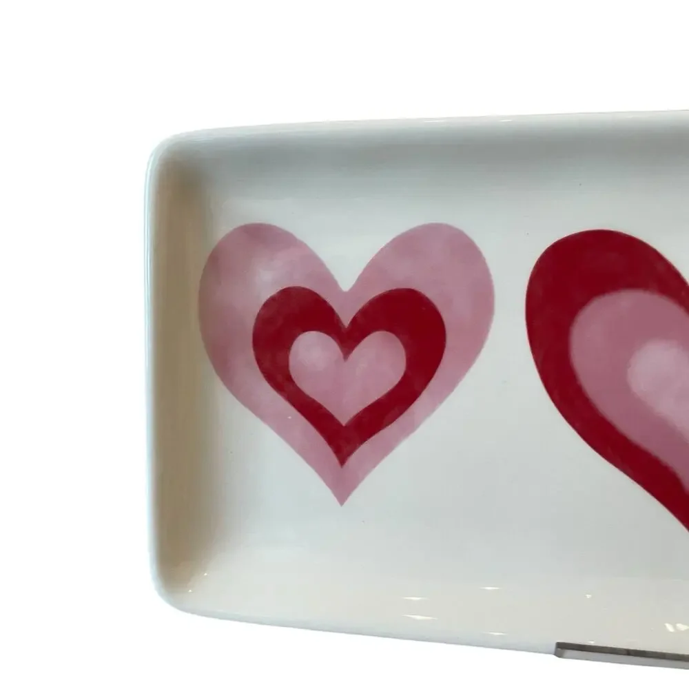 MAXCERA Hearts Serving Platter 5x11 Ceramic Pink Red Valentines Day Decor NEW